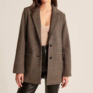 Abercrombie & Fitch Brown Plaid Wool-Blend Blazer Coat Size Small